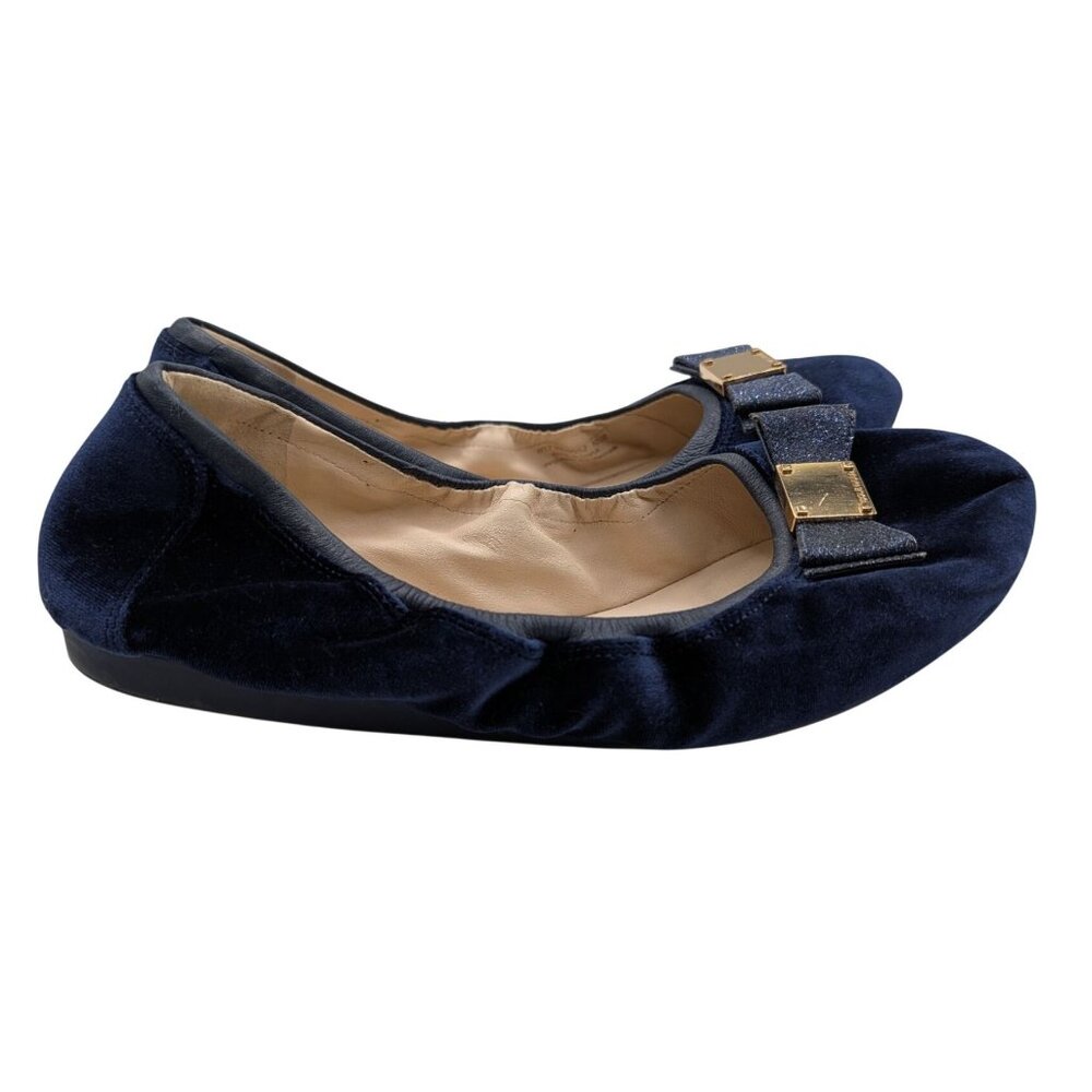 Cole Haan Womens Tali Velvet Ballet Flats With Glitter Bow Navy Blue Size 10.5 - Picture 8 of 9